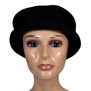 PARKHURST Black Wool Pleated Cloche Hat Womens Made in Canada